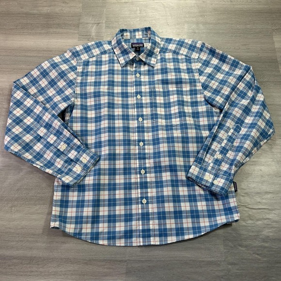 Patagonia Shirt Mens XS Blue Plaid Organic Cotton Button Up Long Sleeve Casual - Picture 1 of 12